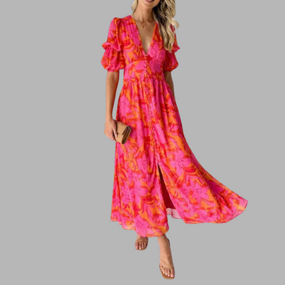 Lene | Maxi Kjole i Rød Rosa