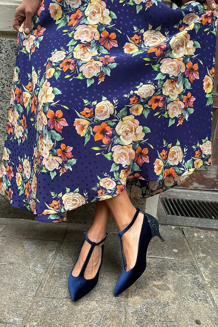 Torun | Elegante blå T-stropp hæler med glitterdetalj