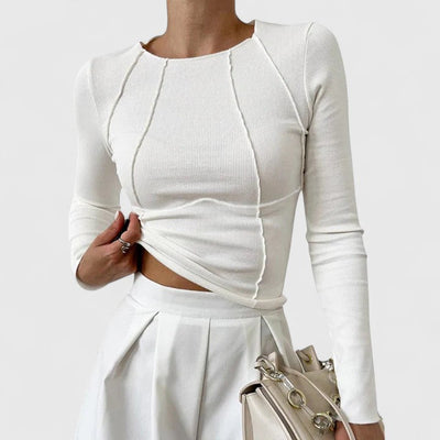 Lystina | Elegant Ribbestrikket Langermet Topp