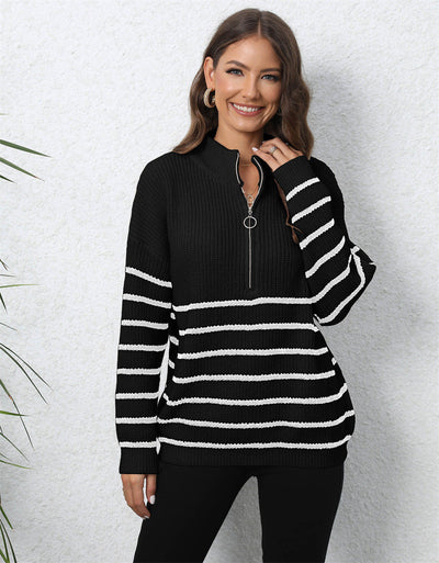 Mock Neck Langermet Zip-Up Genser